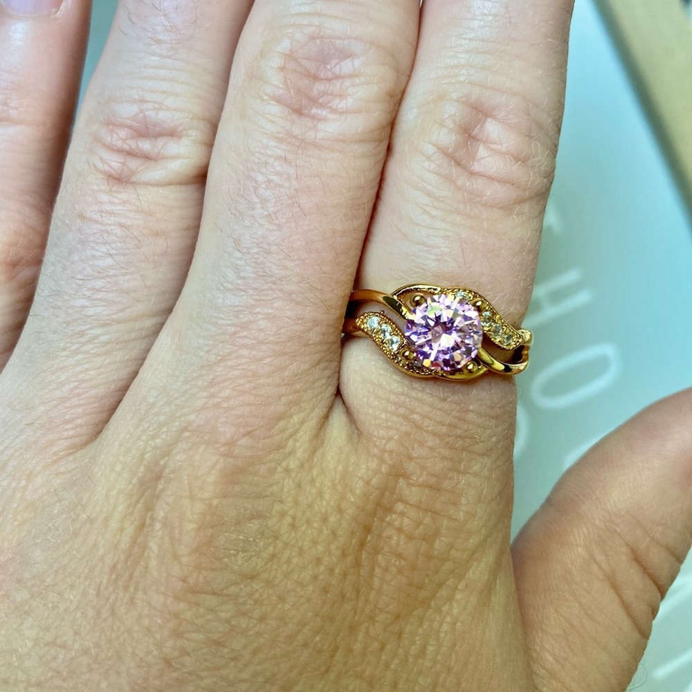 Pink Tourmaline Stunning Zirconia Gold Ring - Picture 3 of 5